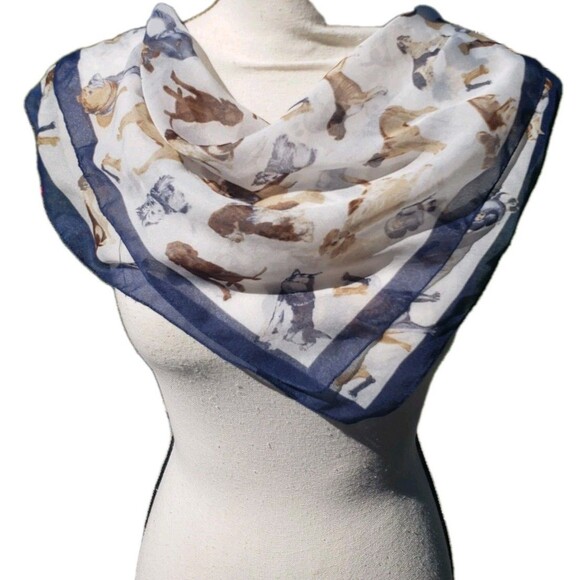 CEJON Scarf w/Dog Print Hound Poodle Bulldog Scotty Spaniel Setter Pointer 20x20 - Picture 1 of 7
